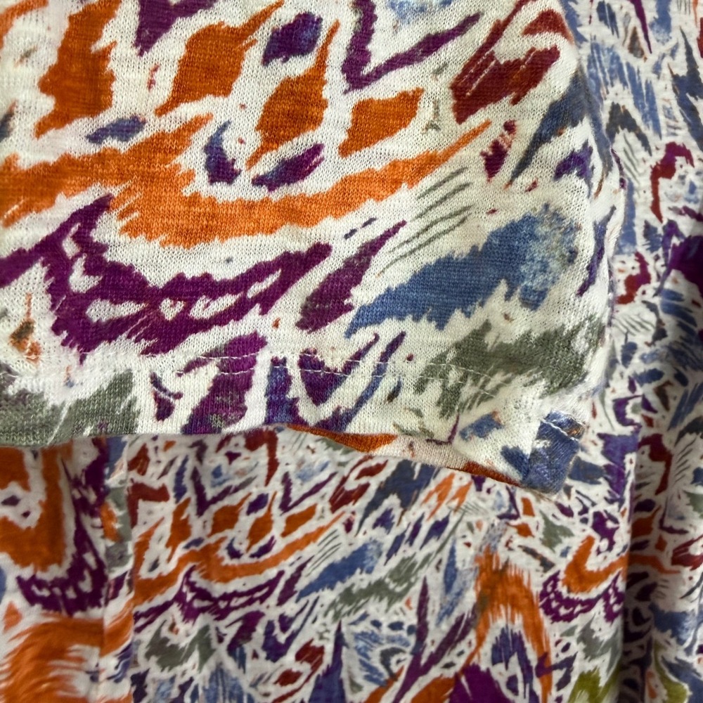 Nicole Miller New York Linen Abstract Print V-Neck 3/4 Sleeve Tunic Top 2X Boho - Picture 3 of 10